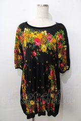 Jane Marple / 花柄カットソーワンピース M 黒 Y-25-09-13-077-JM-OP-SZ-ZT510