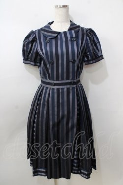 画像1: Jane Marple / レジメンタルストライプ ダブルボタンワンピース M 紺 Y-25-09-13-078-JM-OP-SZ-ZT0926B