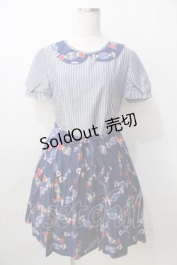 画像1: Jane Marple / キャンディトロンプイユワンピース M 紺 Y-25-09-13-084-JM-OP-AS-ZY