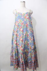 Jane Marple Dans Le Salon / Magical bouquetティアードドレス M ブルーグレー×ブルーチェック Y-25-09-13-086-JM-OP-SZ-ZT312