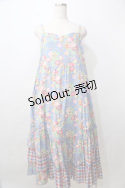 画像1: Jane Marple Dans Le Salon / Magical bouquetティアードドレス M ブルーグレー×ブルーチェック Y-25-09-13-086-JM-OP-SZ-ZT312