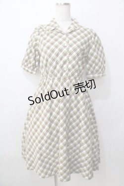 画像1: Fi.n.t / リボンタイ付き開衿チェックワンピース F グリーン Y-25-09-13-100-CA-OP-SZ-ZT357