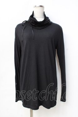 画像1: BPN FOR MEN / 編み上げハイネックカットソー M 黒 Y-25-09-13-010-GO-TO-SZ-ZY