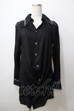 画像1: ALGONQUINS / 二重襟シャツワンピース M 黒 Y-25-09-13-111-AL-OP-SZ-ZY