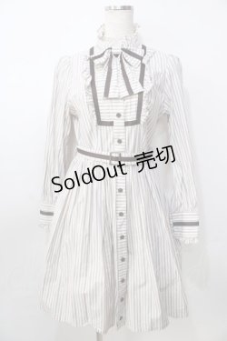 画像1: Innocent World / スタンドカラーストライプリボンワンピース M オフ Y-25-09-13-122-IW-OP-AS-ZY