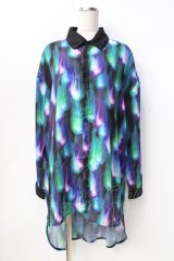 Drug Honey / 幻影鬼炎柄テールカットシャツ  黒 Y-25-09-13-013-PU-BL-SZ-ZY