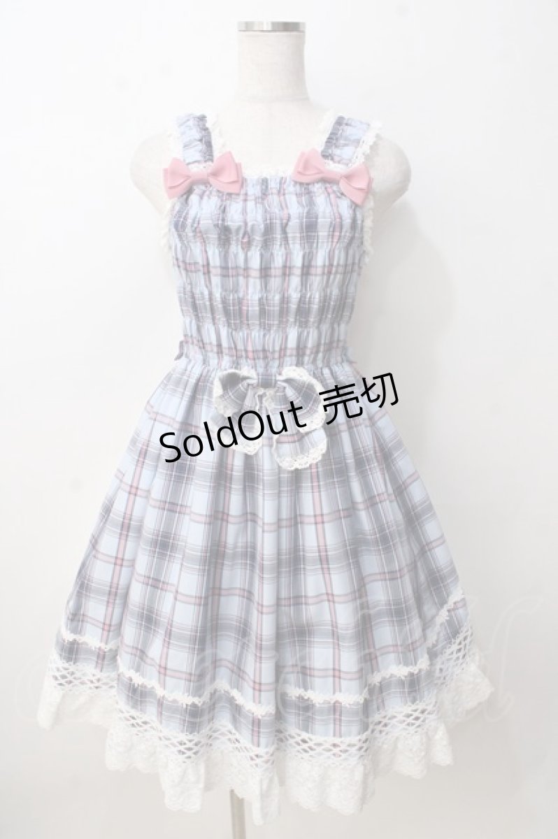 画像1: BABY,THE STARS SHINE BRIGHT / オリジナルタータンチェックシャーリングプリンセスジャンパースカート  サックス Y-25-09-14-066-BA-OP-SZ-ZY (1)