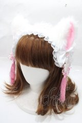 Estrellas / 耳付きタッセルヘッドドレス  白×ピンク Y-25-09-14-031-EL-AC-SZ-ZY
