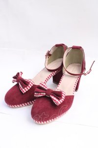 axes femme POETIQUE / ギンガムリボンパンプス L ワイン Y-25-09-16-007-AX-SH-SZ-ZY