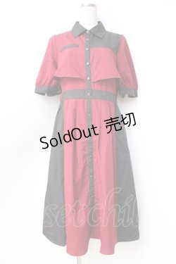 画像1: axes femme / バイカラーシャツワンピース  ワイン Y-25-09-16-064-AX-OP-SZ-ZY