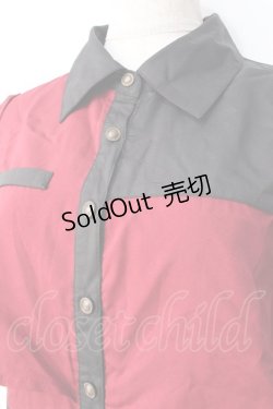 画像4: axes femme / バイカラーシャツワンピース  ワイン Y-25-09-16-064-AX-OP-SZ-ZY