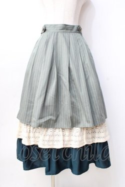画像1: axes femme POETIQUE / 異素材ティアードフリルスカート  グリーン Y-25-09-16-084-AX-SK-SZ-ZY
