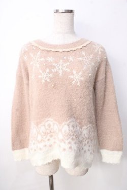 画像1: axes femme / 雪柄パネル刺繍ニットプルオーバー  ベージュ Y-25-09-22-050-AX-TO-SZ-ZY