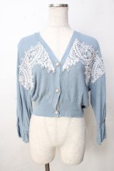 axes femme / モチーフレースショートカーデ M サックス Y-25-09-22-051-AX-TO-SZ-ZI