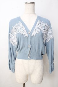 axes femme / モチーフレースショートカーデ M サックス Y-25-09-22-051-AX-TO-SZ-ZI