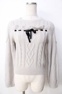 evelyn / ショルダーカットタートルリボンニット  グレー Y-25-09-22-058-LO-TO-SZ-ZY