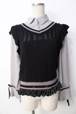 画像1: axes femme POETIQUE / ニットベスト付きブラウス M グレー×黒 Y-25-09-22-064-AX-TO-SZ-ZY