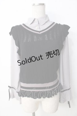 画像1: axes femme POETIQUE / ニットベスト付きブラウス M グレー×黒 Y-25-09-22-064-AX-TO-SZ-ZY