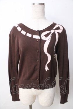 画像1: Emily Temple cute / リボン柄ロゴニットカーディガン  ブラウン Y-25-09-22-078-ET-TO-SZ-ZY