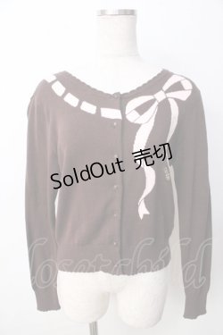 画像1: Emily Temple cute / リボン柄ロゴニットカーディガン  ブラウン Y-25-09-22-078-ET-TO-SZ-ZY