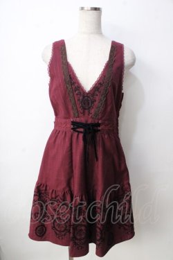 画像1: axes femme / 先染めパネルフロッキーワンピース M ワイン Y-25-09-22-105-AX-OP-SZ-ZY