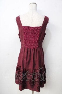 画像2: axes femme / 先染めパネルフロッキーワンピース M ワイン Y-25-09-22-105-AX-OP-SZ-ZY