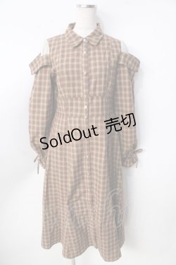 画像1: axes femme / ボリューム袖チェックワンピース F 茶 Y-25-09-22-108-AX-OP-SZ-ZI