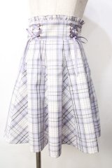 Amavel / ダブルレースアップはぎフレアチェックスカート  ラベンダー Y-25-09-22-140-CA-SK-SZ-ZY
