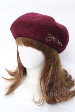 画像1: axes femme POETIQUE / リボン刺繍フェルトベレー  ワイン Y-25-09-22-028-AX-AC-SZ-ZY