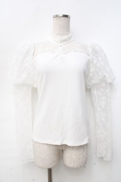 画像1: evelyn / レースパフスリーブカットソー  白 Y-25-09-25-043-LO-TO-SZ-ZY