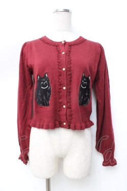 画像1: axes femme kawaii / 猫会ニットカーデ M ワイン Y-25-09-25-050-AX-TO-SZ-ZY