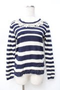 axes femme / 透かしボーダーニット M 紺 Y-25-09-25-053-AX-TO-SZ-ZY