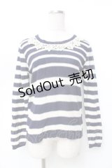 axes femme / 透かしボーダーニット M 紺 Y-25-09-25-053-AX-TO-SZ-ZI