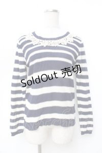 axes femme / 透かしボーダーニット M 紺 Y-25-09-25-053-AX-TO-SZ-ZI