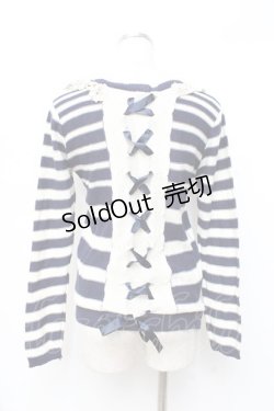 画像2: axes femme / 透かしボーダーニット M 紺 Y-25-09-25-053-AX-TO-SZ-ZI