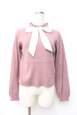画像1: axes femme POETIQUE / リボン付きニットプルオーバー  ピンク Y-25-09-25-056-AX-TO-SZ-ZY