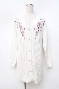 画像1: axes femme / 桜刺繍ロングニットカーデ  白 Y-25-09-25-057-AX-TO-SZ-ZY