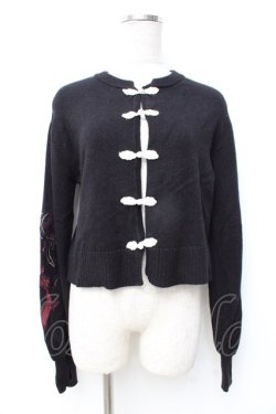 画像1: axes femme / タッセル刺繍チャイナ風カーディガン  黒 Y-25-09-25-058-AX-TO-SZ-ZY