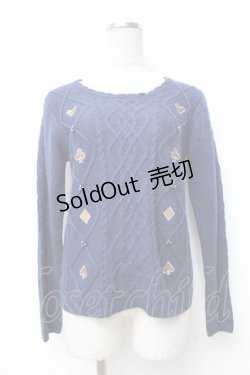 画像1: axes femme / トランプアイコン刺繍ファーカラーニット M 紺 Y-25-09-25-060-AX-TO-SZ-ZI