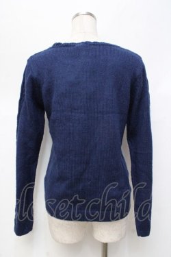 画像2: axes femme / トランプアイコン刺繍ファーカラーニット M 紺 Y-25-09-25-060-AX-TO-SZ-ZY
