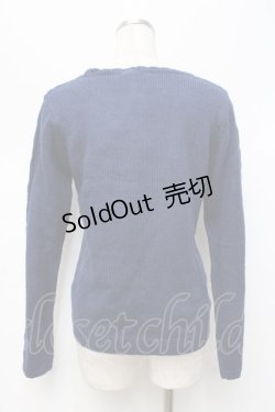 画像2: axes femme / トランプアイコン刺繍ファーカラーニット M 紺 Y-25-09-25-060-AX-TO-SZ-ZI