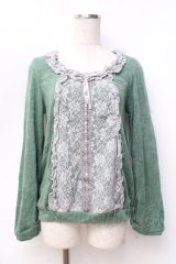 axes femme / 異素材切りかえプルオーバー M グリーン Y-25-09-25-069-AX-TO-SZ-ZI