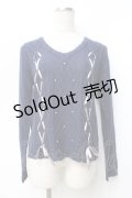 axes femme / レースアップVネックニット M 紺 Y-25-09-25-070-AX-TO-SZ-ZI