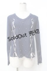 axes femme / レースアップVネックニット M 紺 Y-25-09-25-070-AX-TO-SZ-ZI