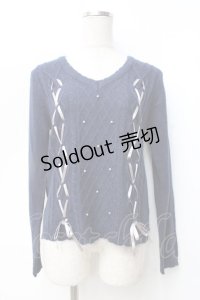 axes femme / レースアップVネックニット M 紺 Y-25-09-25-070-AX-TO-SZ-ZI