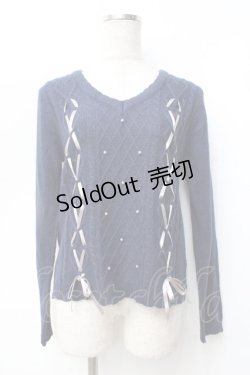 画像1: axes femme / レースアップVネックニット M 紺 Y-25-09-25-070-AX-TO-SZ-ZI