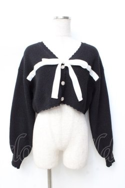 画像1: axes femme POETIQUE / リボンデザインショートカーディガン M 黒 Y-25-09-25-074-AX-TO-SZ-ZY