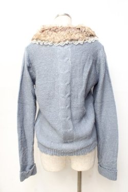 画像2: axes femme / ファー付ケーブル編カーディガン M サックス Y-25-09-25-075-AX-TO-SZ-ZY