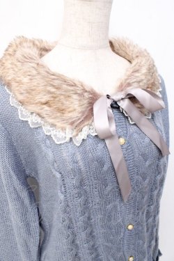 画像3: axes femme / ファー付ケーブル編カーディガン M サックス Y-25-09-25-075-AX-TO-SZ-ZY