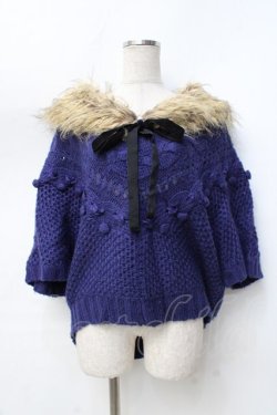 画像1: axes femme / ファーカラーニットトップス M 紺 Y-25-09-25-076-AX-TO-SZ-ZY